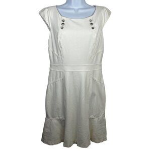 White House Black Market Ivory Midi Dress Cap Sleeves Women's Size 6 EUC